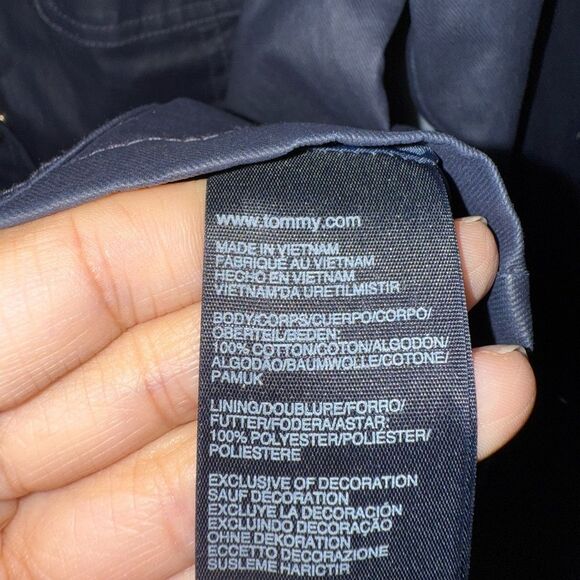 TOMMY HILFIGER Womens Rain Coat / Windbreaker Jacket Navy Blue Gold Size M EUC - Picture 7 of 10